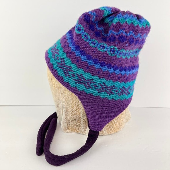 Verbier Wool Knit Beanie Hat Cap Fair Isle Pattern Ear Flaps - Picture 2 of 7